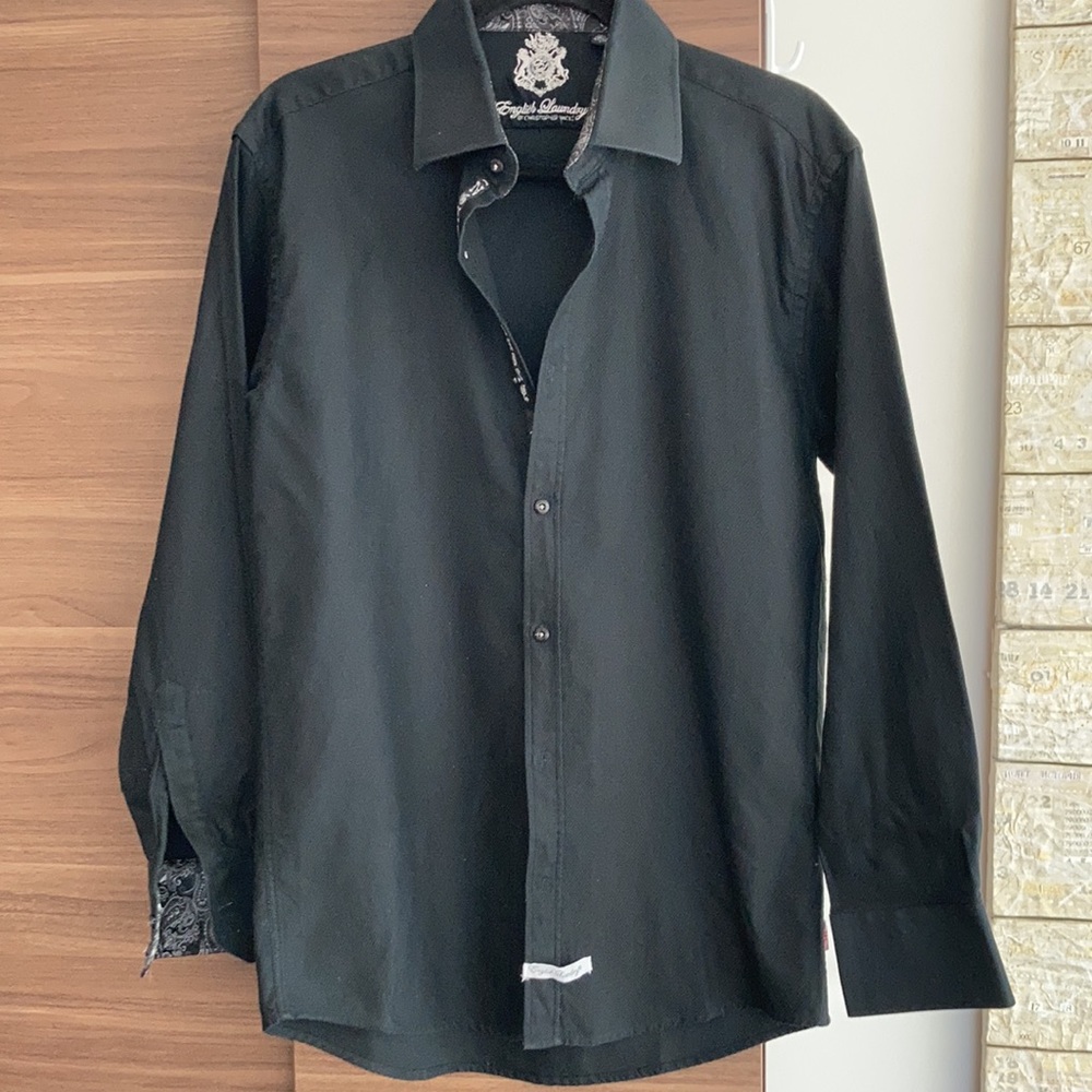 English Laundry men’s black cotton long sleeved shirt, neck 16 1/2 sleeve 34/35